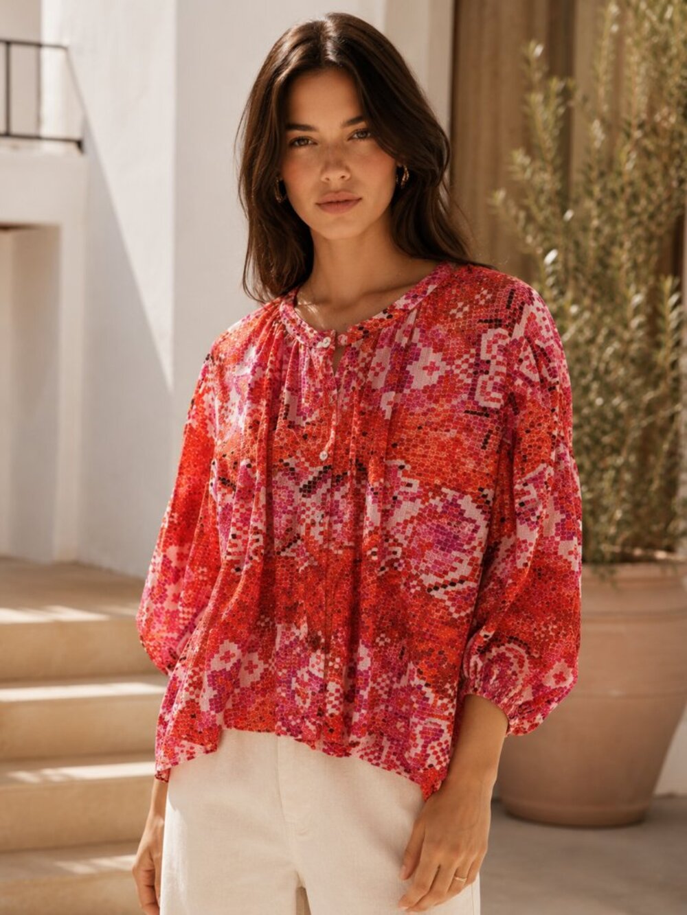 Chufy Women's Balloon-Sleeve Blouse Top Size Small Multicolor